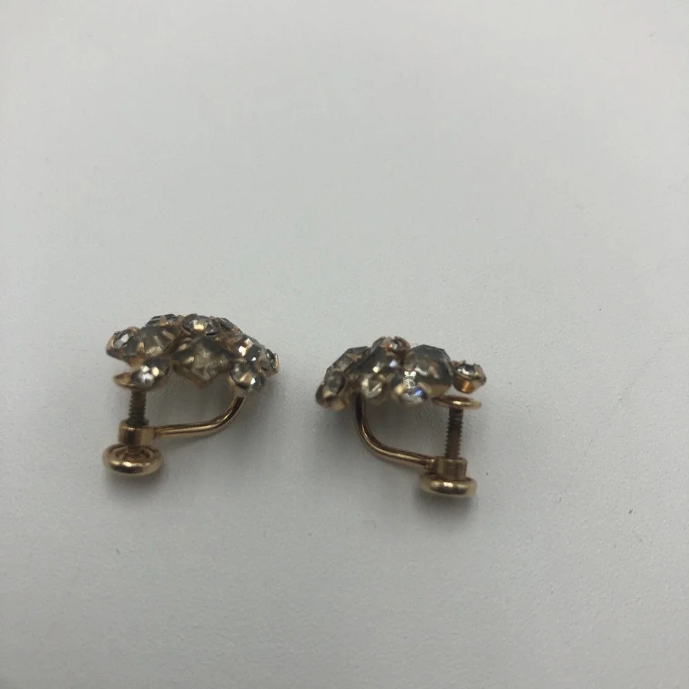 VINTAGE M&S GOLD FILLED EARRINGS WHITE‎ CRYSTALS STAR SHAPE SCREW ON 1/20-12K